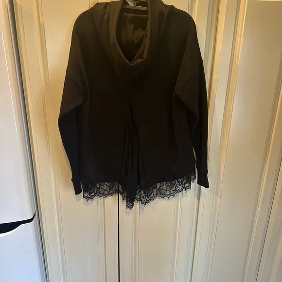 🖤🤘NWT!!! All Saints "Lee" Black Lace Open Back Hoodie - Picture 4 of 10